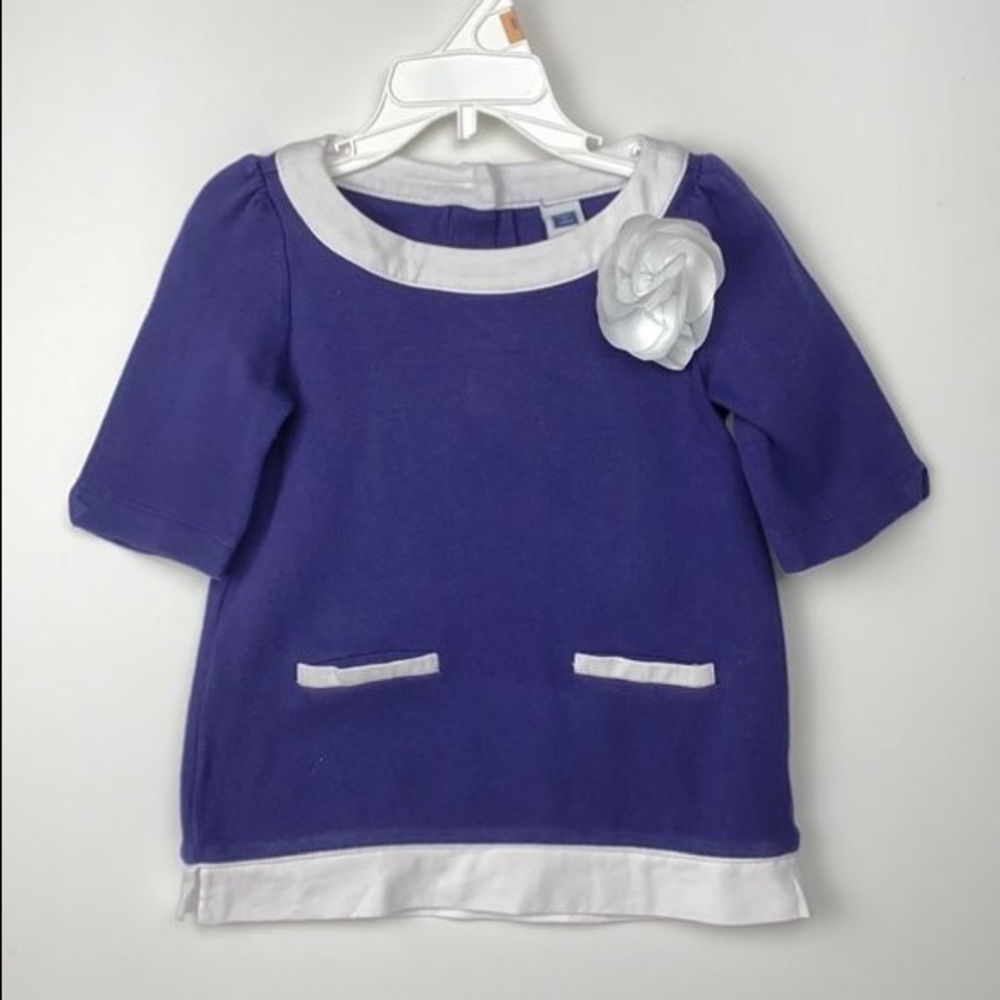 Janie and Jack Navy Blue and White Rose Tunic Top
